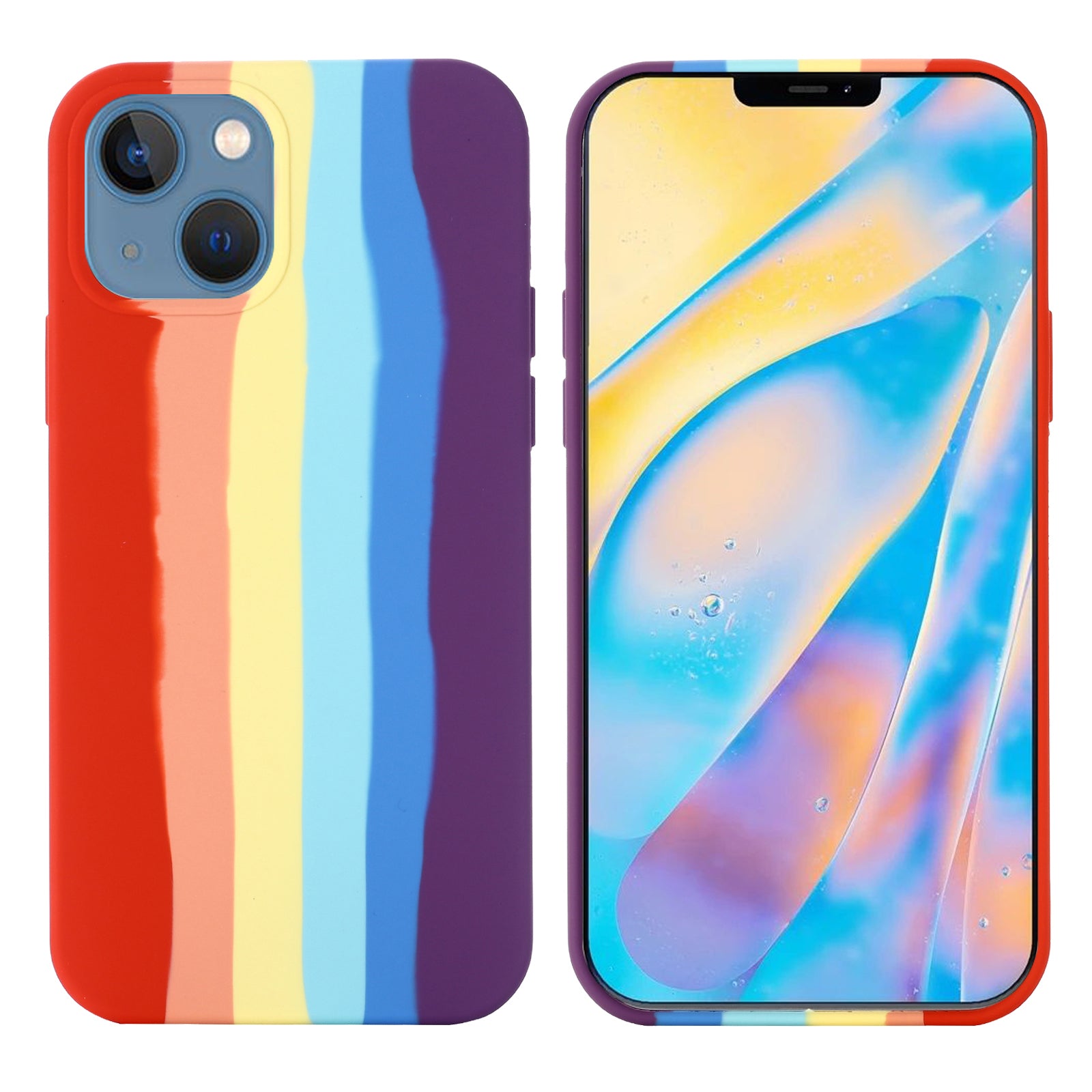 For iPhone 15 Plus Rainbow Rubberized Liquid Silicone PC Back Cover Fiber Lining Phone Case For iPhone 15 Plus Rainbow Rubberized Liquid Silicone PC Back Cover Fiber Lining Phone Case